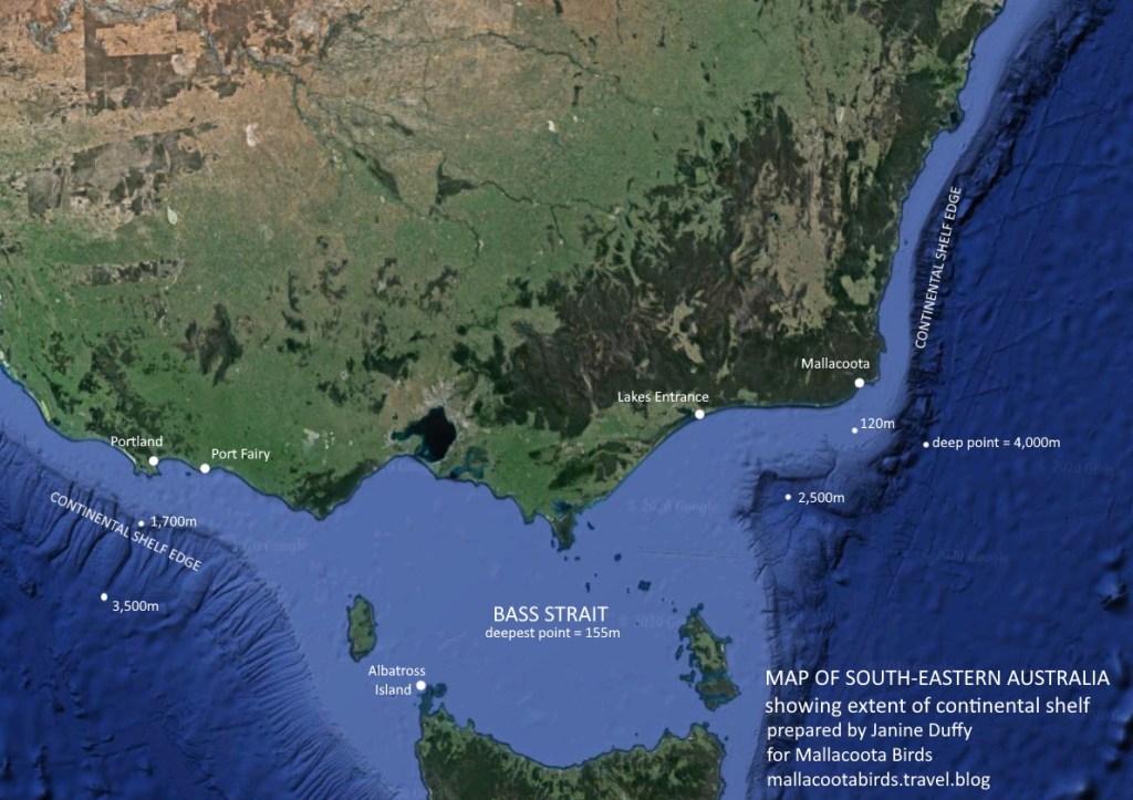 map showing edge of continental shelf around southeastern Australia