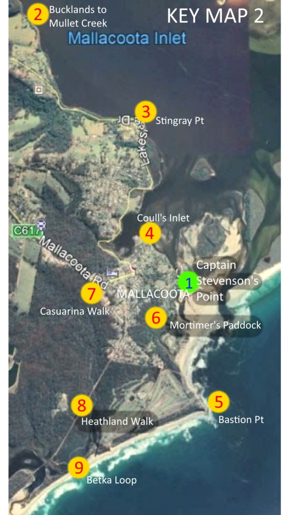 Key Map 2 bird walks around Mallacoota