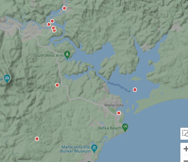 Map sightings Striated Heron Mallacoota by Martin Butterfield from Birdata